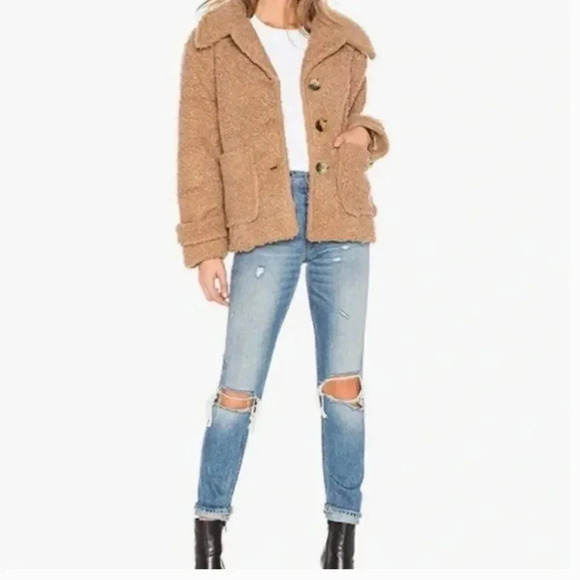 Free People Peacoat Teddy Sherpa Coat So Soft Cozy Button Light Brown Tan Medium - Picture 8 of 13
